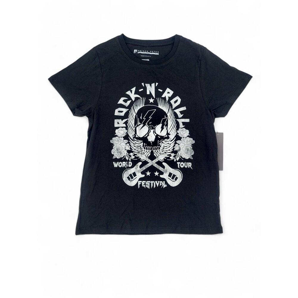 Prince‎ Peter Womens Large Rock N Roll Skull Graphic T Shirt Black Band Tee NEW